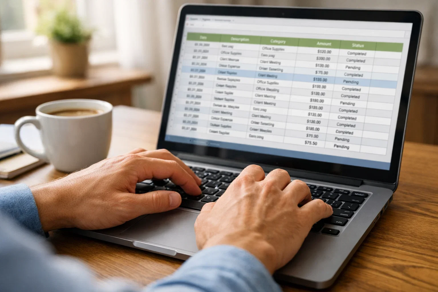 Personne mettant à jour des données sur un ordinateur portable