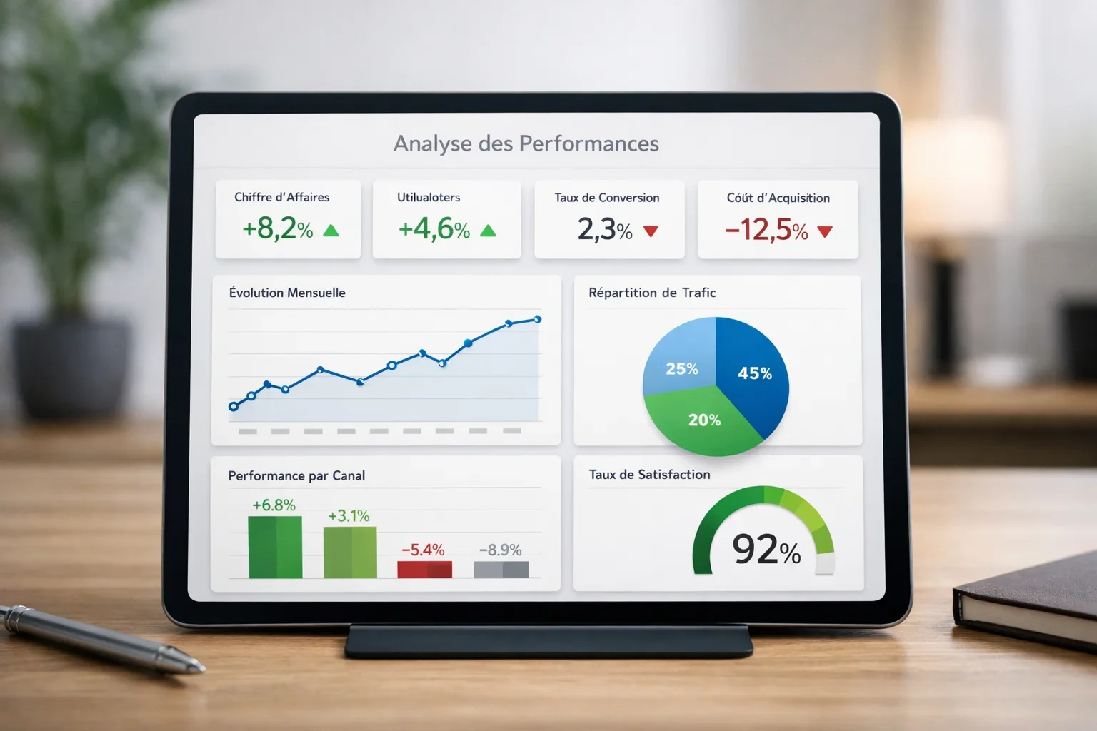 Tableau de bord avec des indicateurs de performance clés