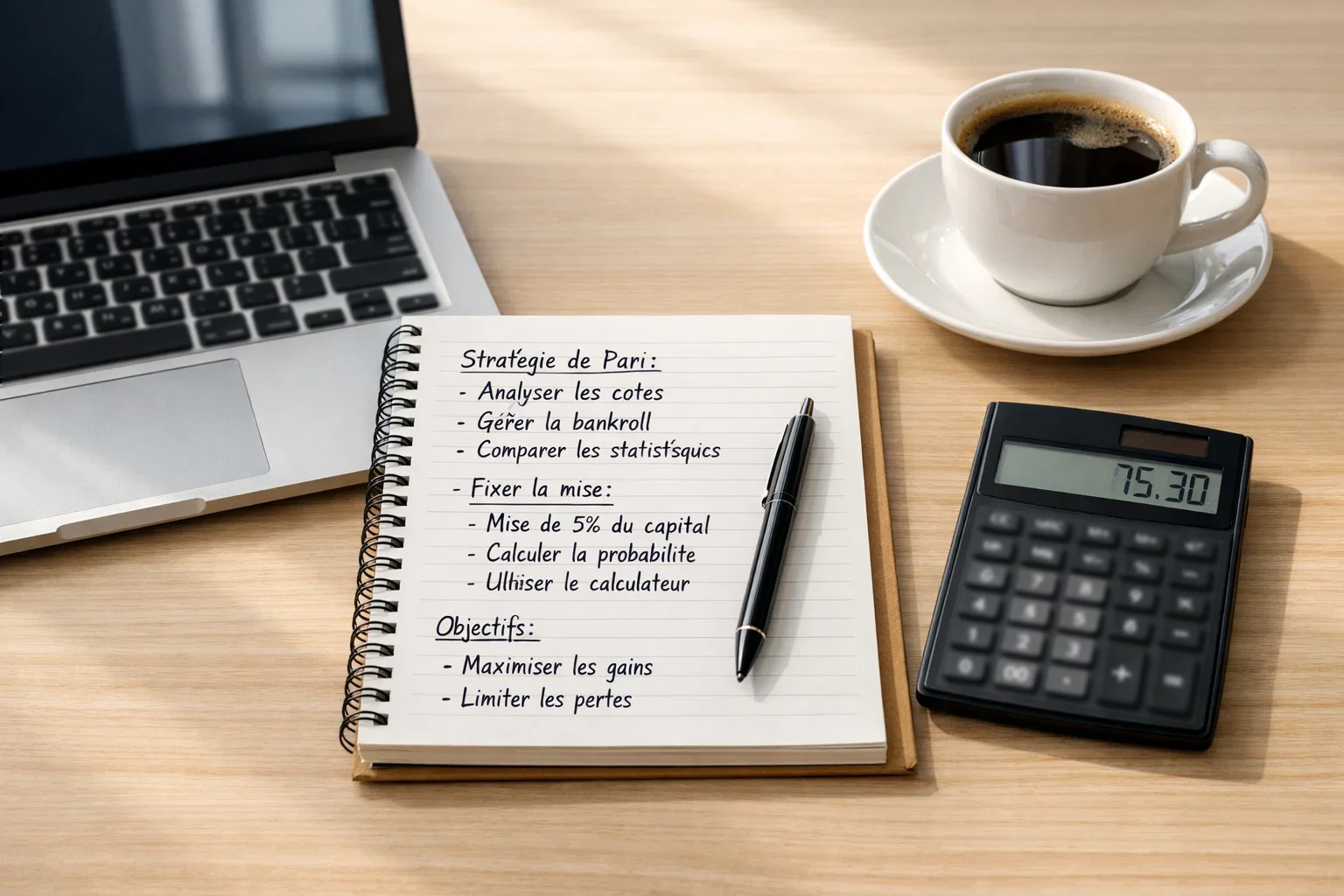 Bureau organisé avec carnet et ordinateur pour une routine de travail