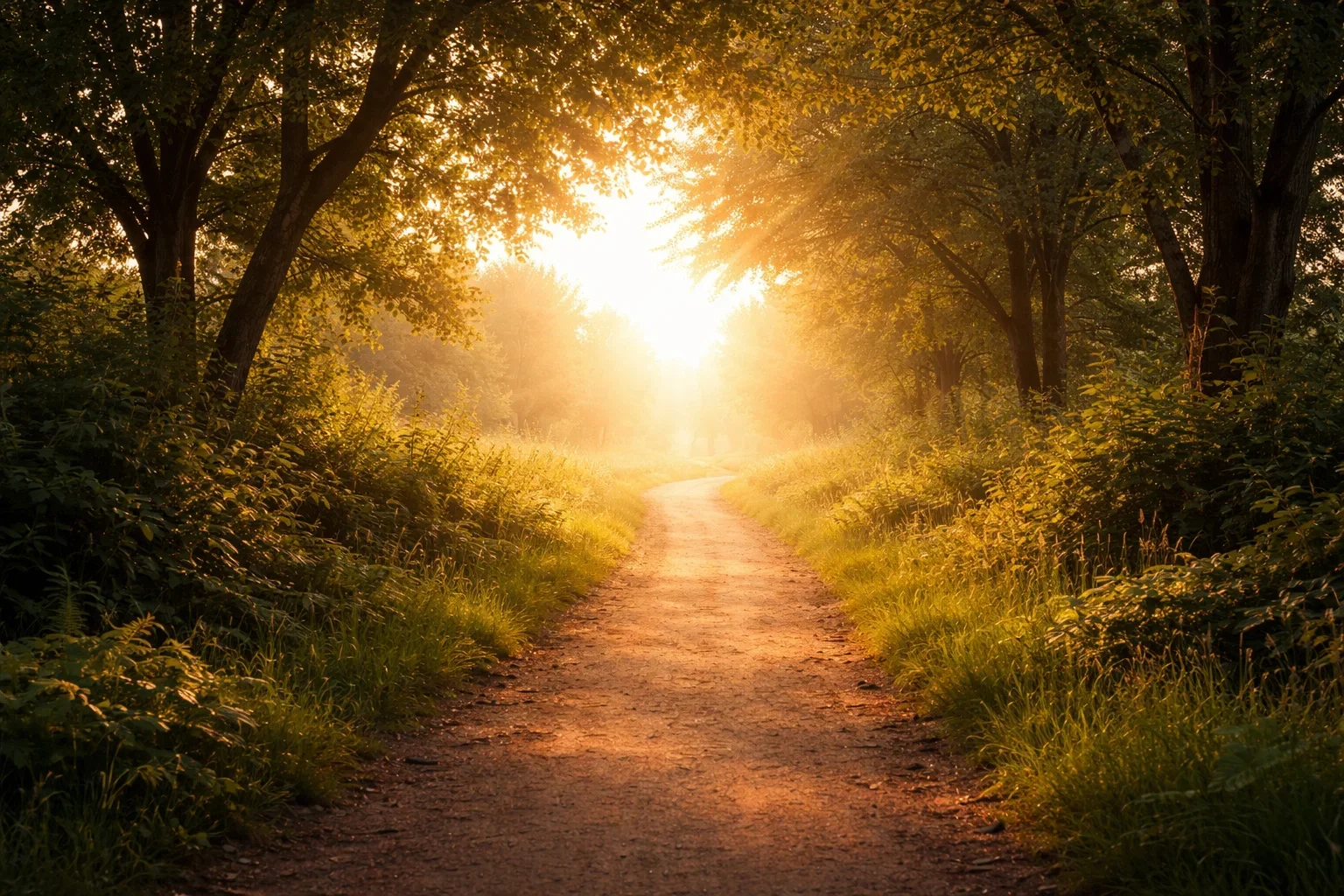 Chemin s'ouvrant vers un horizon lumineux symbolisant la reconstruction