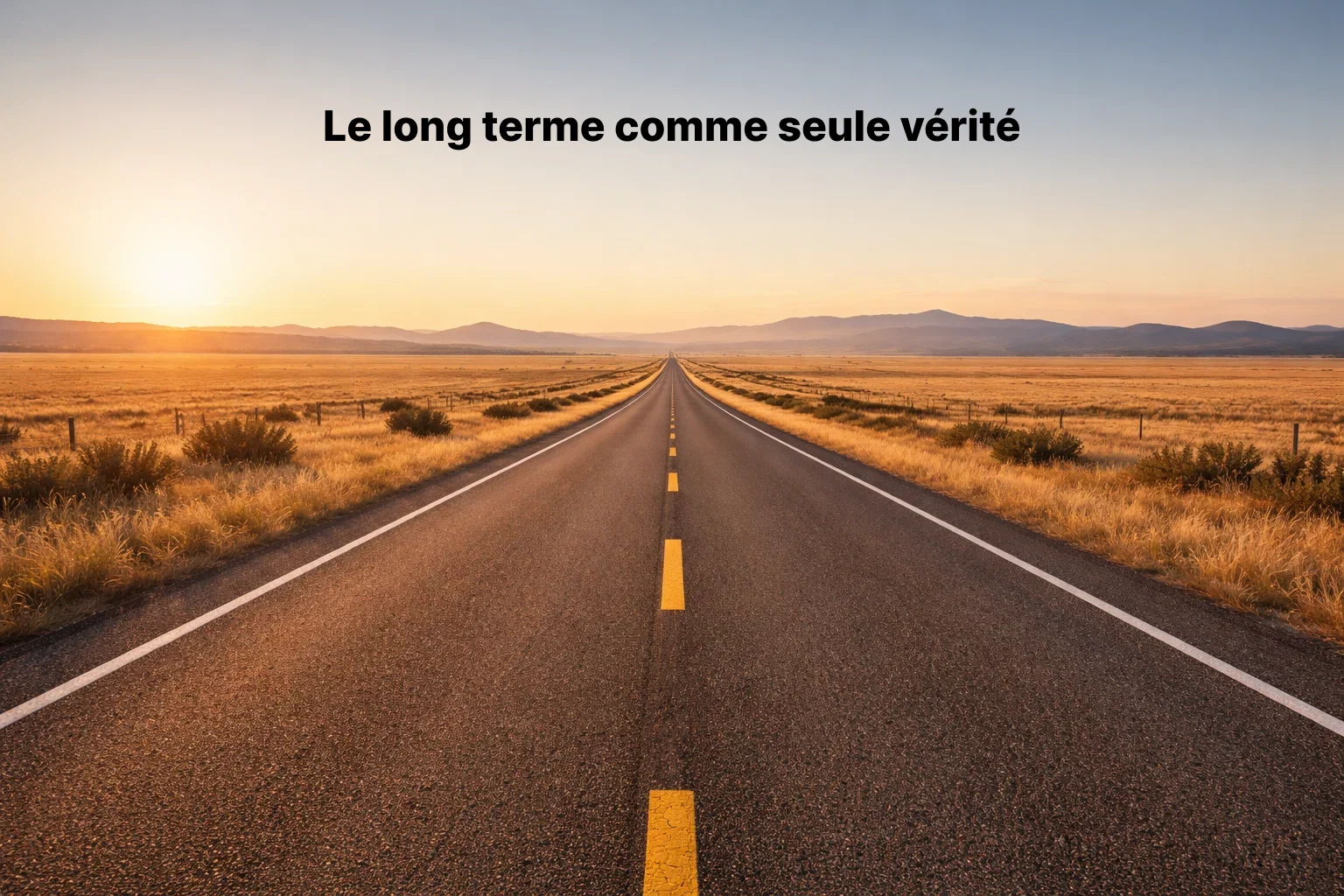 Route droite s'étendant vers un horizon lointain