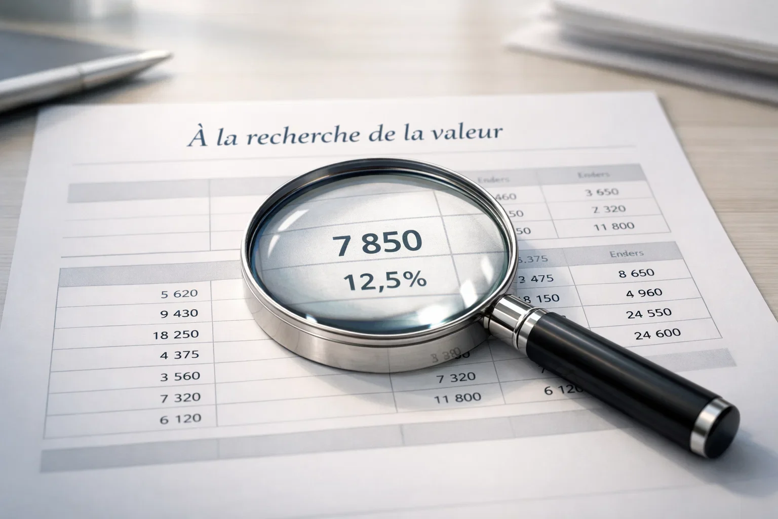 Loupe examinant des données représentant la recherche de valeur