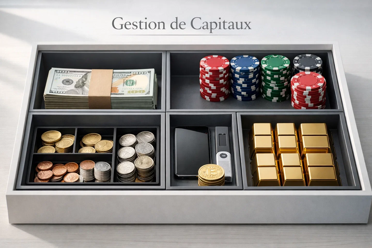 Plusieurs compartiments organisés représentant une structure divisée