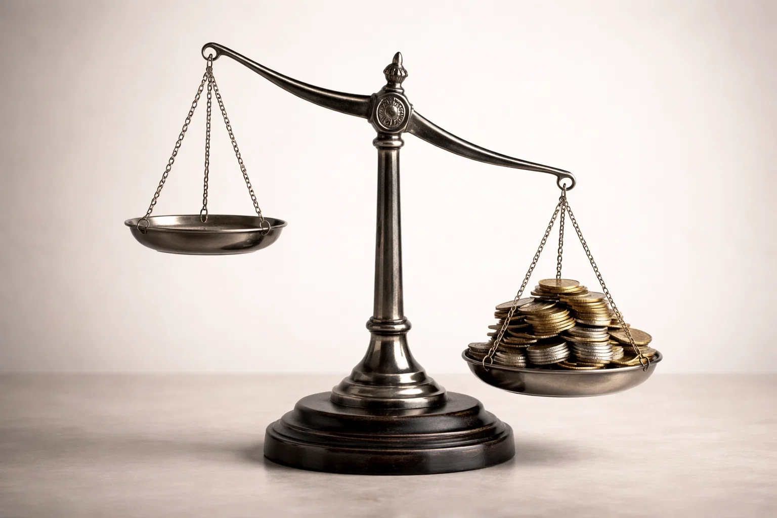Balance déséquilibrée symbolisant un rapport risque-récompense trompeur