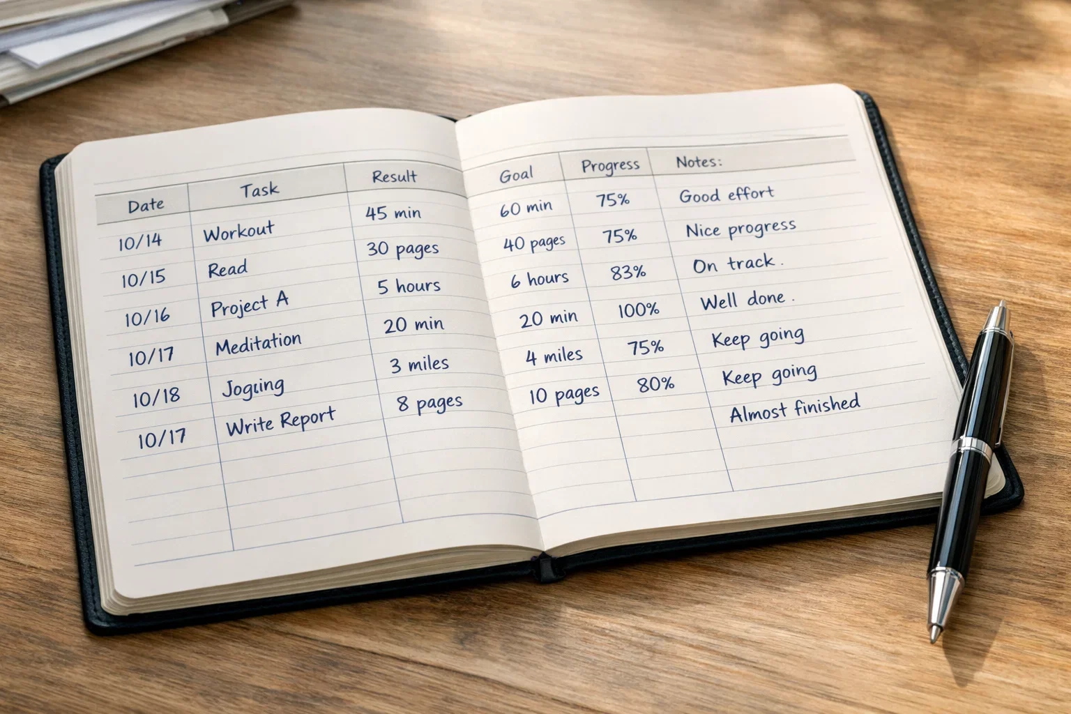 Tableur ou carnet de suivi avec des colonnes de données