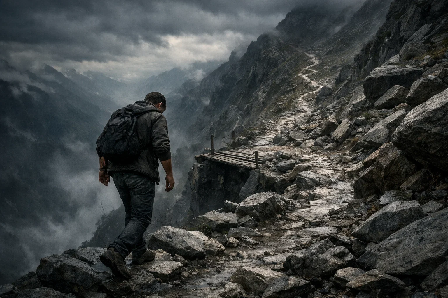 Chemin difficile avec obstacles représentant les défis à surmonter