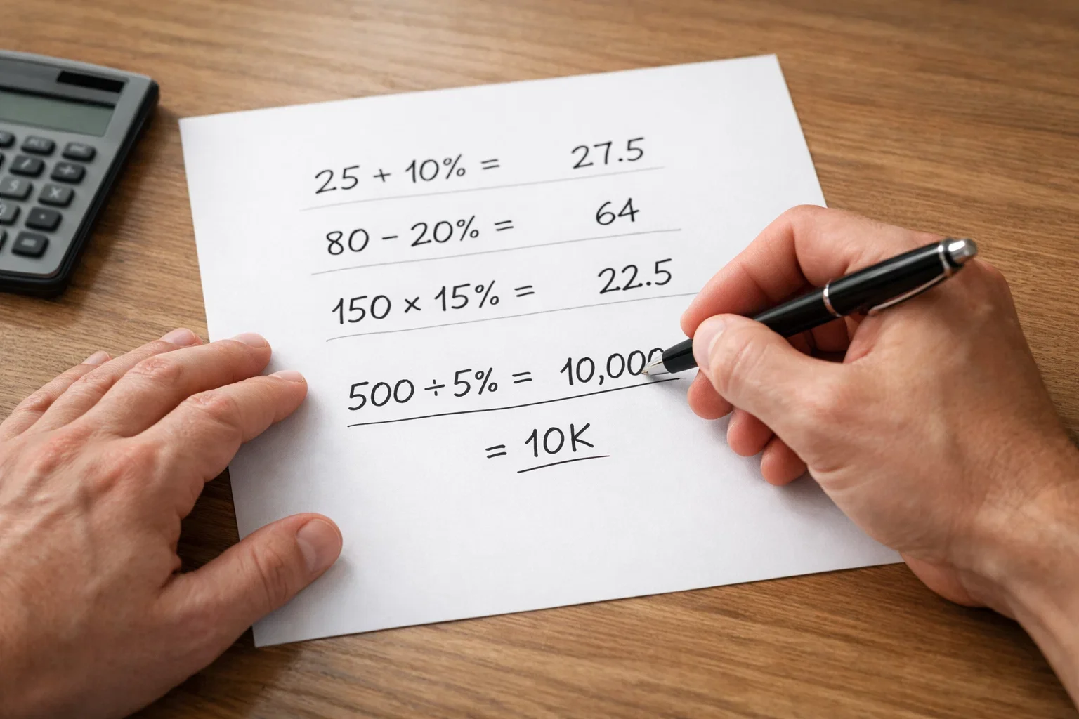 Personne effectuant des calculs sur papier avec un stylo