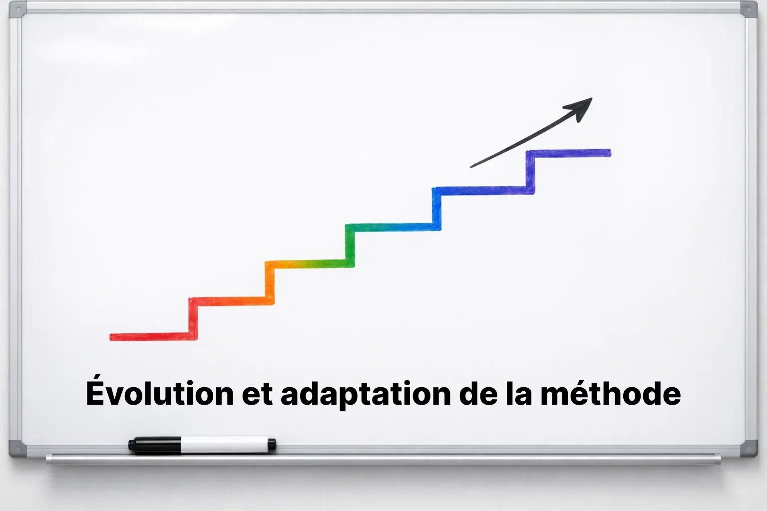 Graphique montrant une progression par étapes sur un tableau blanc