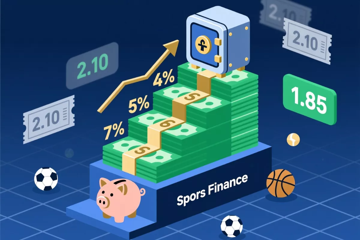Infographie montrant la progression d'une bankroll avec des billets en euros et des pourcentages