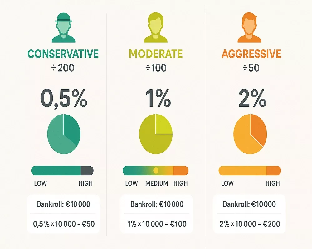 Infographie des trois méthodes de calcul d'unité de mise : conservatrice, modérée et agressive