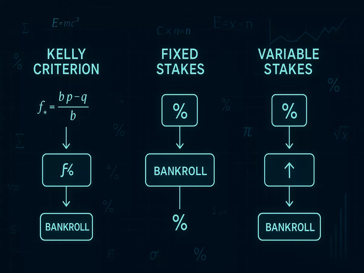 Diagramme technique montrant différentes stratégies de gestion bankroll avec formules mathématiques